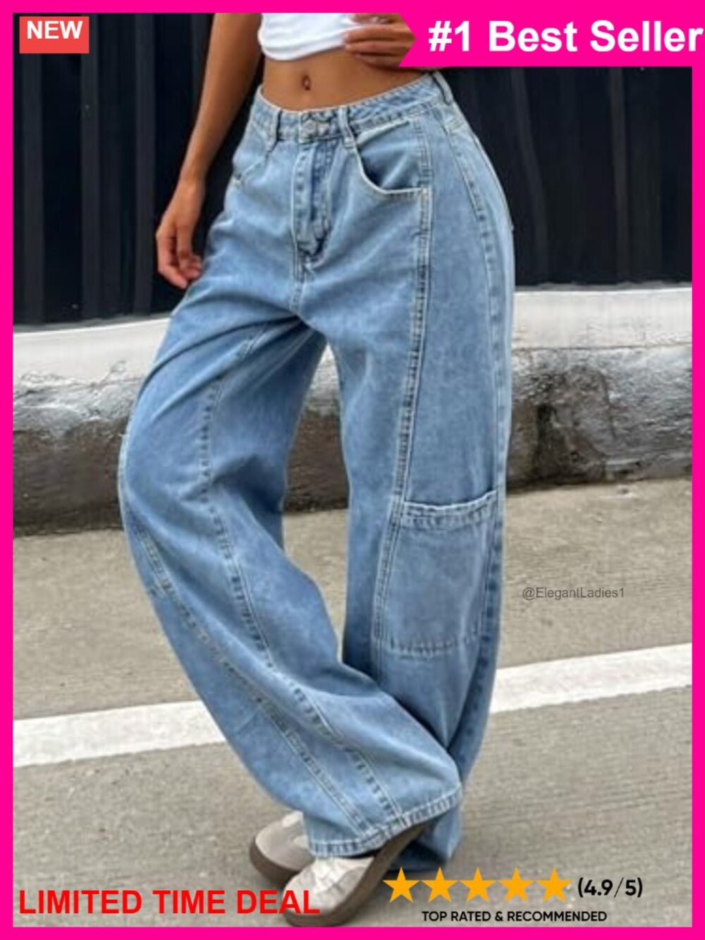 Wide Leg Low Rise Cargo Baggy Denim Jeans Patchwork Pockets - Picture 2 of 5